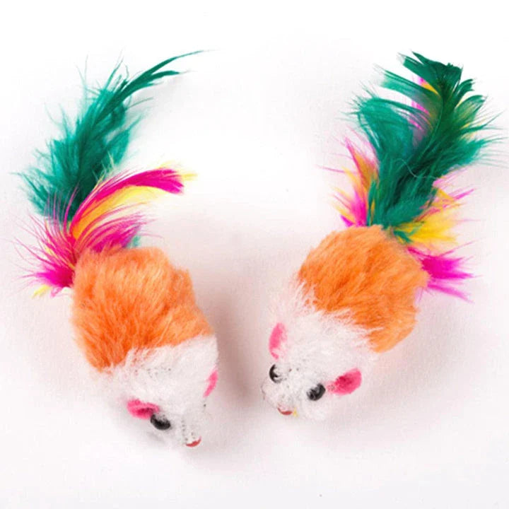 A set of ten charming and colourful mini mouse plush toys for cats to play with and engage their natural hunting instincts.
