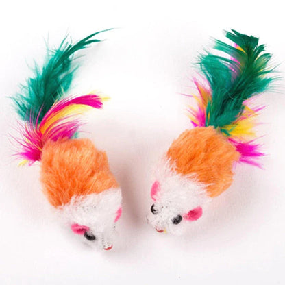 A set of ten charming and colourful mini mouse plush toys for cats to play with and engage their natural hunting instincts.