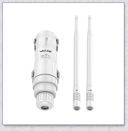 Rugged outdoor Wi-Fi extender with weatherproof housing and omnidirectional antennas for reliable wireless connectivity