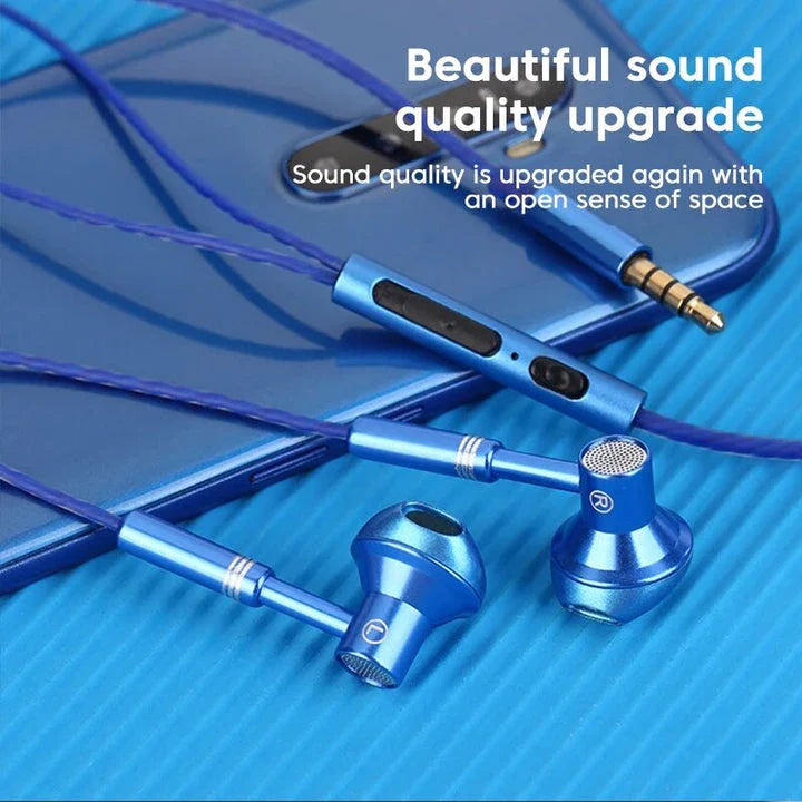 Premium 3.5mm wired sports earphones with microphone, featuring high-resolution sound, waterproof design, and convenient controls for active lifestyles.