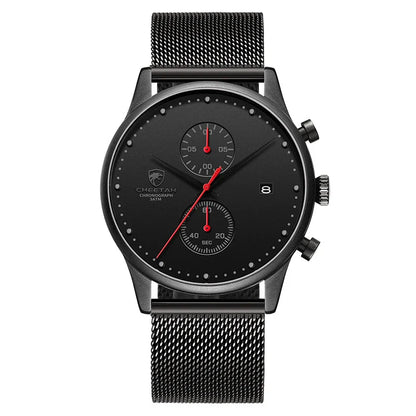 Cheetah Premium Men's Timepiece with Stainless Steel Band, Dual-Eye Design, and Waterproof Construction