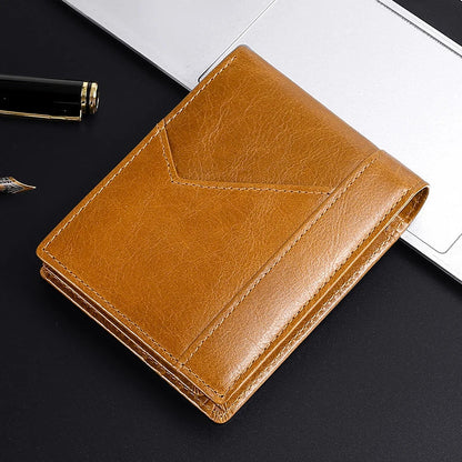Premium leather wallet with RFID-blocking technology, featuring a smooth, elegant design for the discerning gentleman