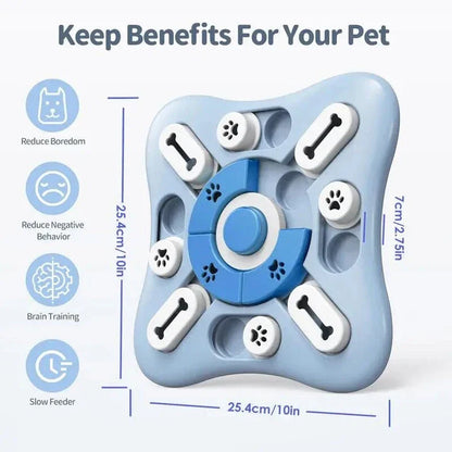 Interactive dog puzzle toy with treat dispenser and squeaky features for mental stimulation and enrichment