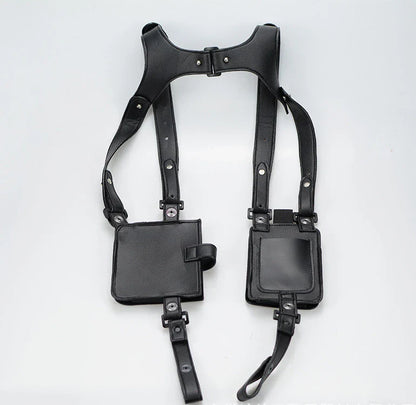 Premium black cowhide underarm wallet and mobile phone bag with adjustable shoulder strap, designed for secure and stylish storage of daily essentials