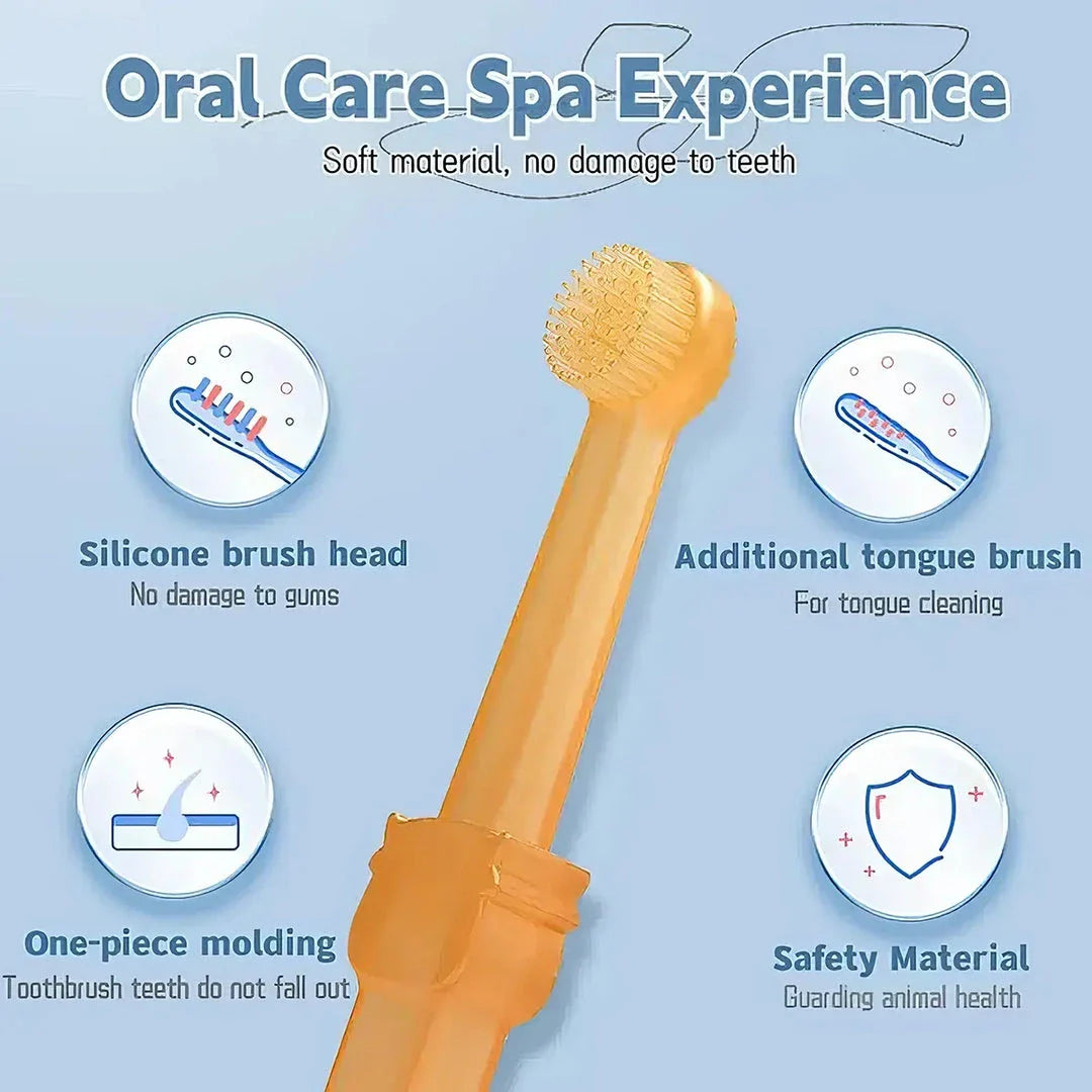 Premium pet dental care kit with dual-sided toothbrush and silicone handle for dogs and cats