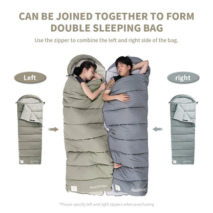 Premium lightweight double camping sleeping bag with cotton filling and terylene fabric, suitable for spring and autumn camping trips in the UK.