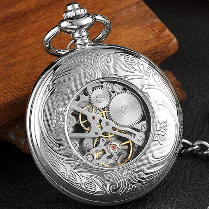 Exquisite gold-toned vintage-style pocket watch necklace with a mechanical movement and sturdy chain