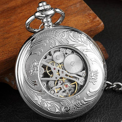 Exquisite gold-toned vintage-style pocket watch necklace with a mechanical movement and sturdy chain