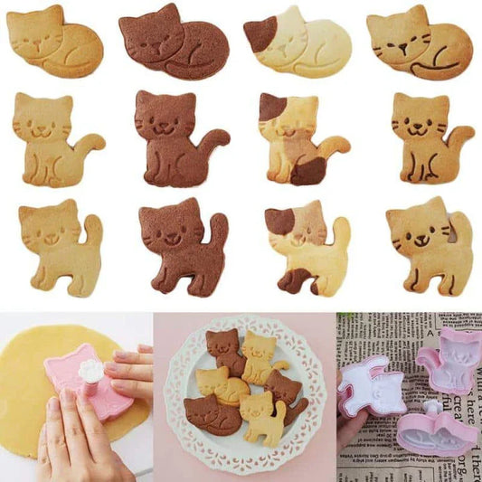 Kitten-shaped cookie moulds in pink colour, a charming baking set for creating adorable homemade treats