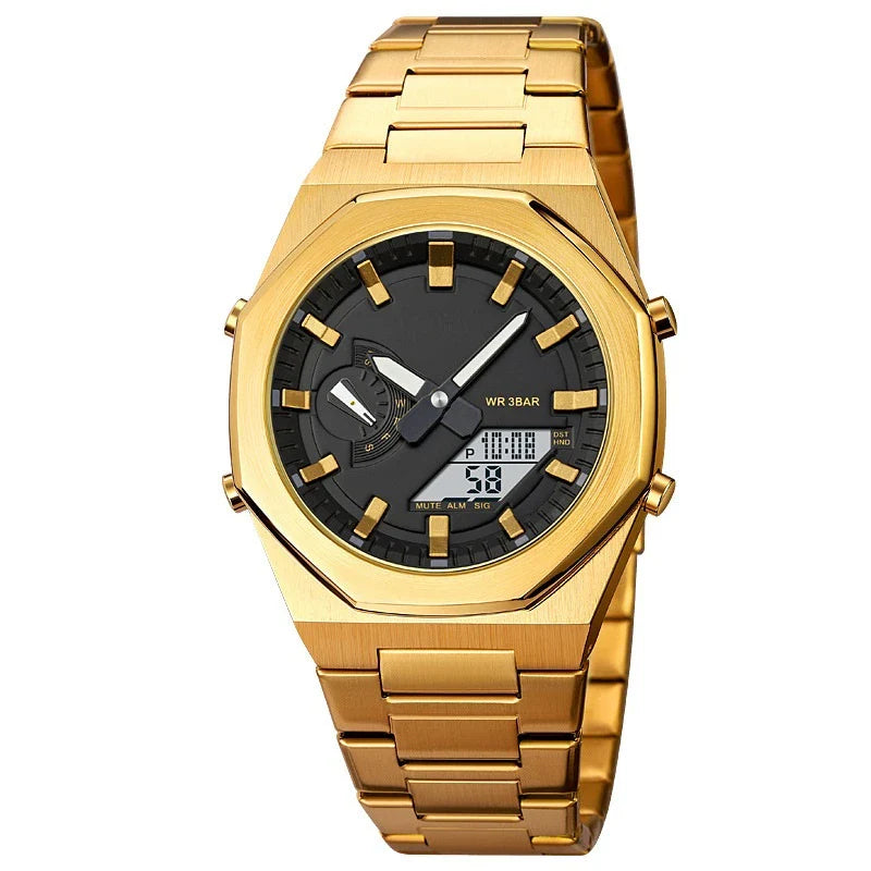Premium multifunctional sports watch with sleek design, waterproof construction, and practical features like dual time, date, and alarm clock