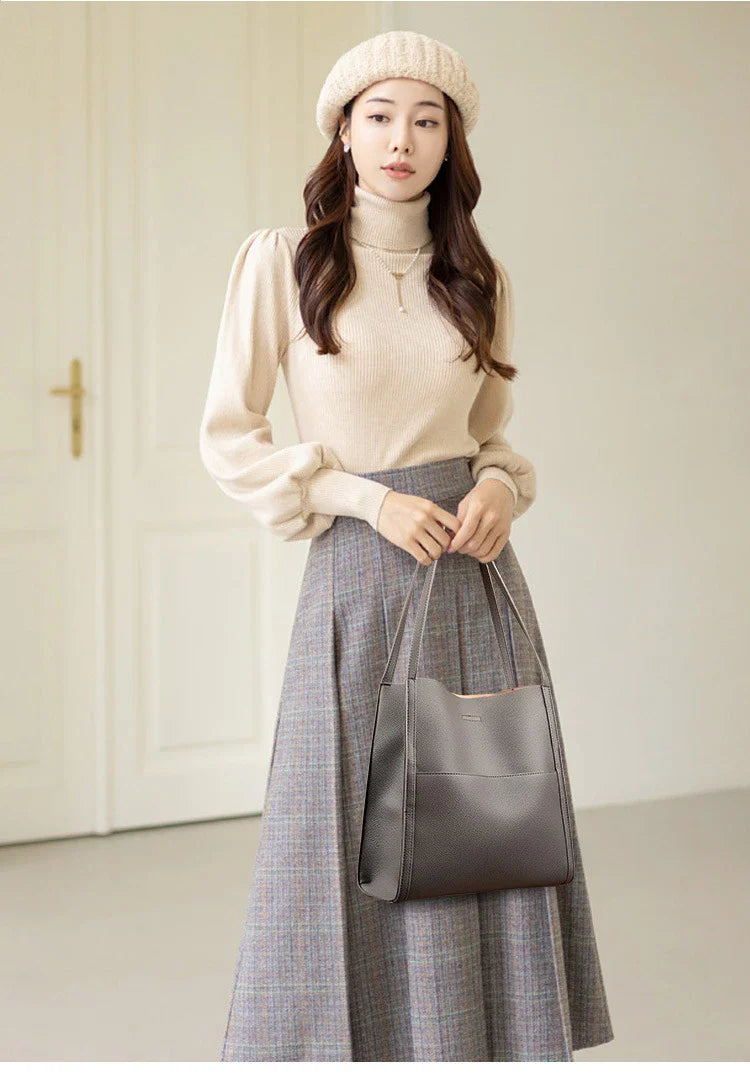 Premium large capacity tote bag for women with three-dimensional pockets, soft PU material, and pillow-shaped design for comfortable commuting