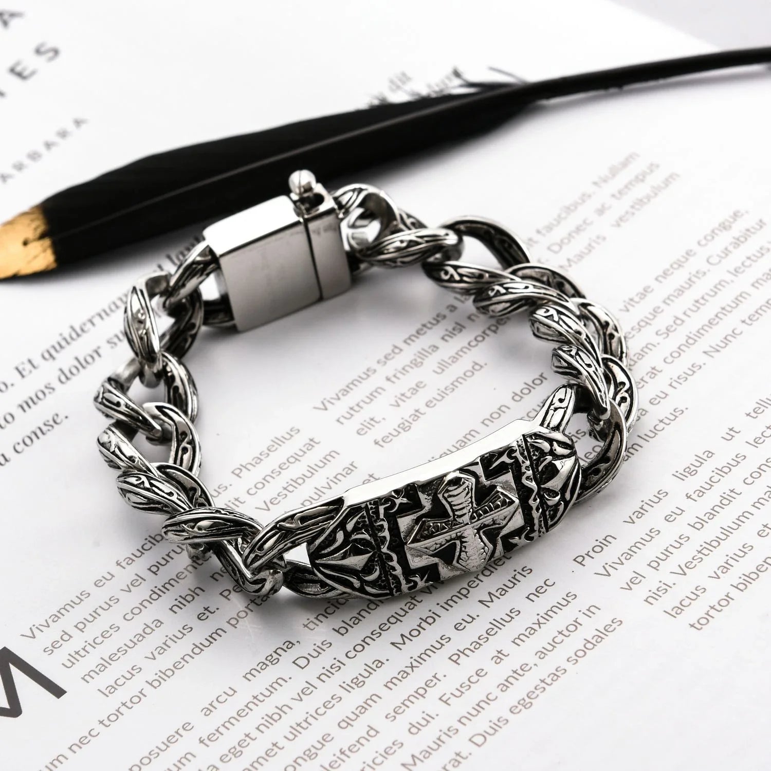 Stainless steel bracelet with a sleek cross design, a versatile and fashionable accessory for any occasion