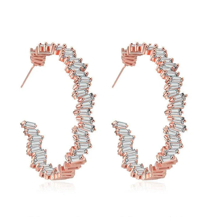 Multicolour glass diamond C-shaped earrings with alloy-inlaid artificial gems and semi-precious stones