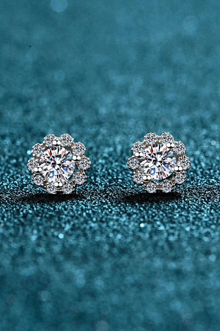 Captivating Moissanite Floral Stud Earrings in 925 Sterling Silver with Zircon Accents