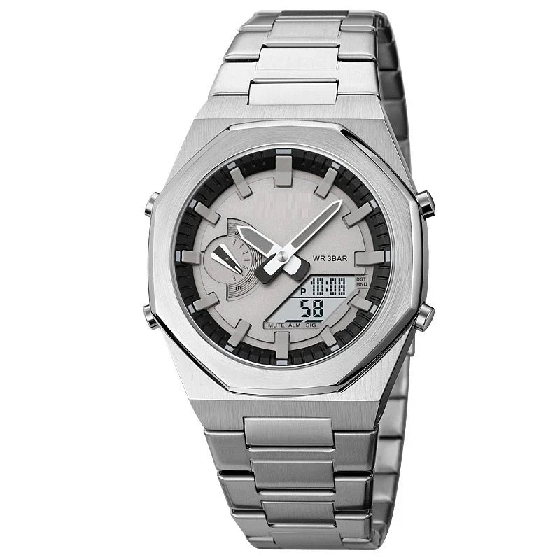 Premium multifunctional sports watch with sleek design, waterproof construction, and practical features like dual time, date, and alarm clock