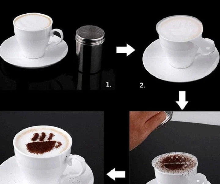 Trendha's premium coffee stencils with 16 unique designs for creating professional-grade latte art and coffee customisation