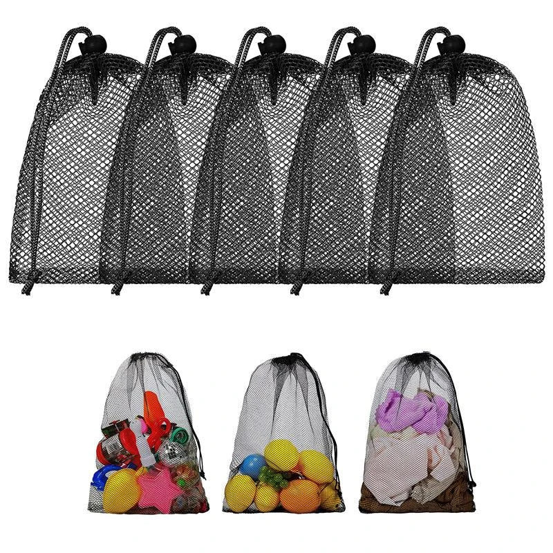 Multipurpose nylon mesh drawstring storage bag in two sizes for organising sports gear, laundry, and more
