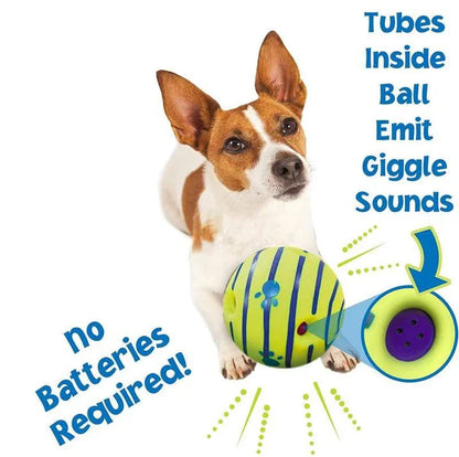 Playful Giggle Ball Dog Toy with Teeth-Cleaning Grooves, Bite-Resistant Rubber, and Glow-in-the-Dark Design