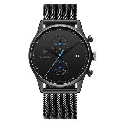 Cheetah Premium Men's Timepiece with Stainless Steel Band, Dual-Eye Design, and Waterproof Construction