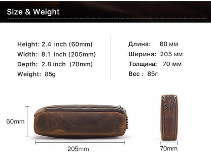 Premium Crazy Horse Leather Double-Zip Portfolio Bag with Sleek Design and Ample Storage Space