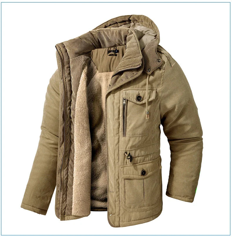 A premium fleece-lined and cotton-padded winter coat for plus-size men, available in a range of classic colours.