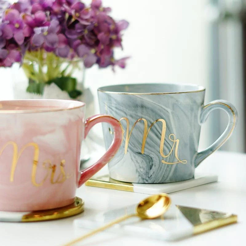 Elegant marble-inspired porcelain coffee mug with a sleek and sophisticated British design