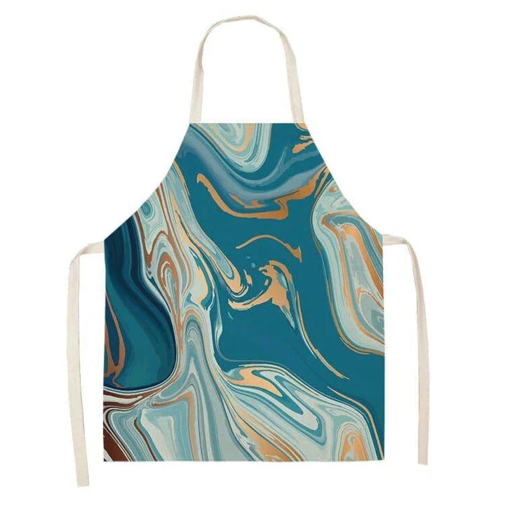Geometric printed kitchen apron in a stylish design for discerning home chefs in the UK