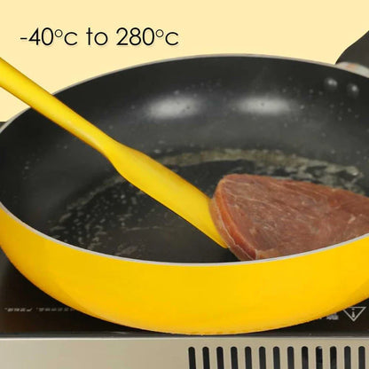 A set of two high-quality silicone spatulas in brown and yellow colours, designed for versatile cooking and baking tasks.