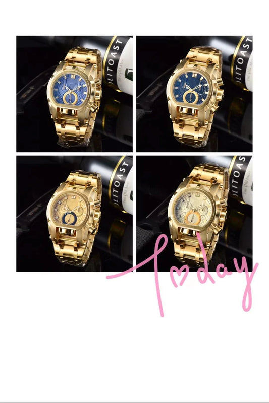 Premium stainless steel quartz wristwatch with a large dial and a comfortable rubber strap
