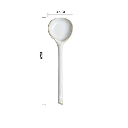 Elegant ceramic soup spoon with long handle and vibrant grey glaze, perfect for refined dining experiences