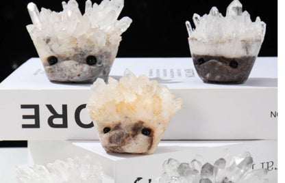 Natural White Cluster Gem Hedgehog Crystal Ornament - Premium White Crystal with Polished Finish