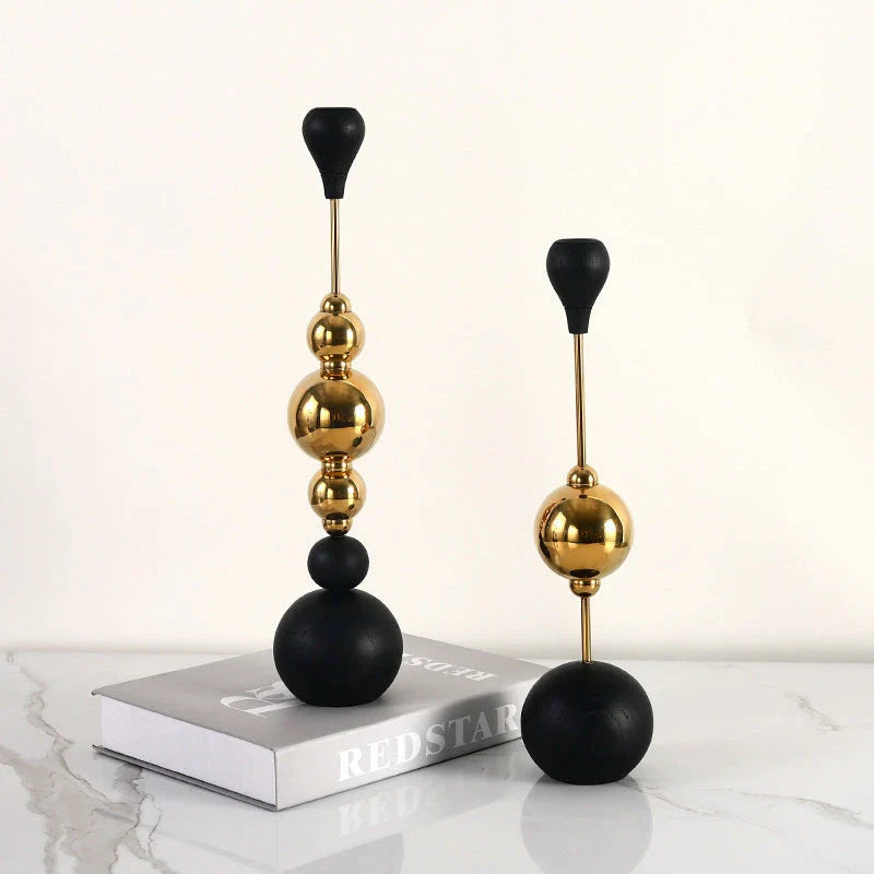 Elegant stainless steel and wooden candlestick set with a captivating design that creates a soothing ambience in any living space