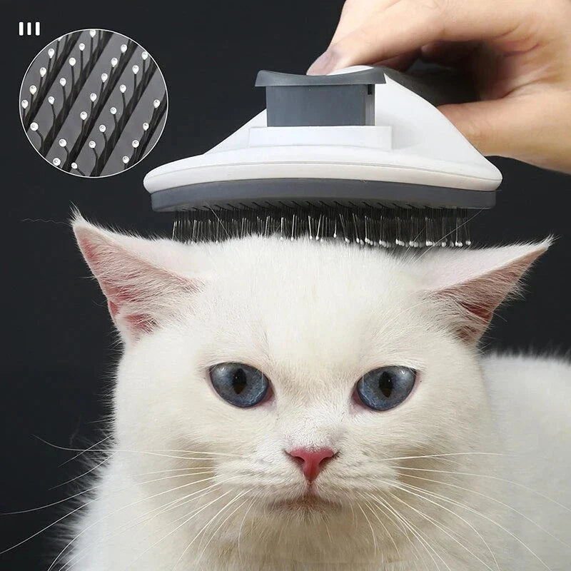 Premium Pet Grooming Comb made of durable stainless steel and ABS, with self-cleaning mechanism and gentle, massage-like effect for cats and dogs