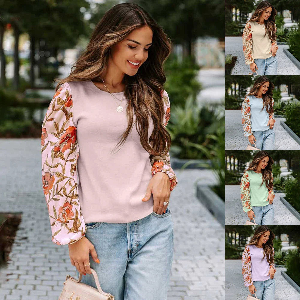 Stylish printed lantern sleeve casual top in various vibrant colours, perfect for the modern British woman's wardrobe