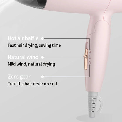 Compact and foldable hair dryer with powerful 950-watt motor for efficient styling on the go