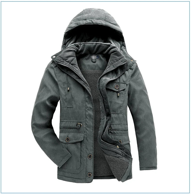 A premium fleece-lined and cotton-padded winter coat for plus-size men, available in a range of classic colours.