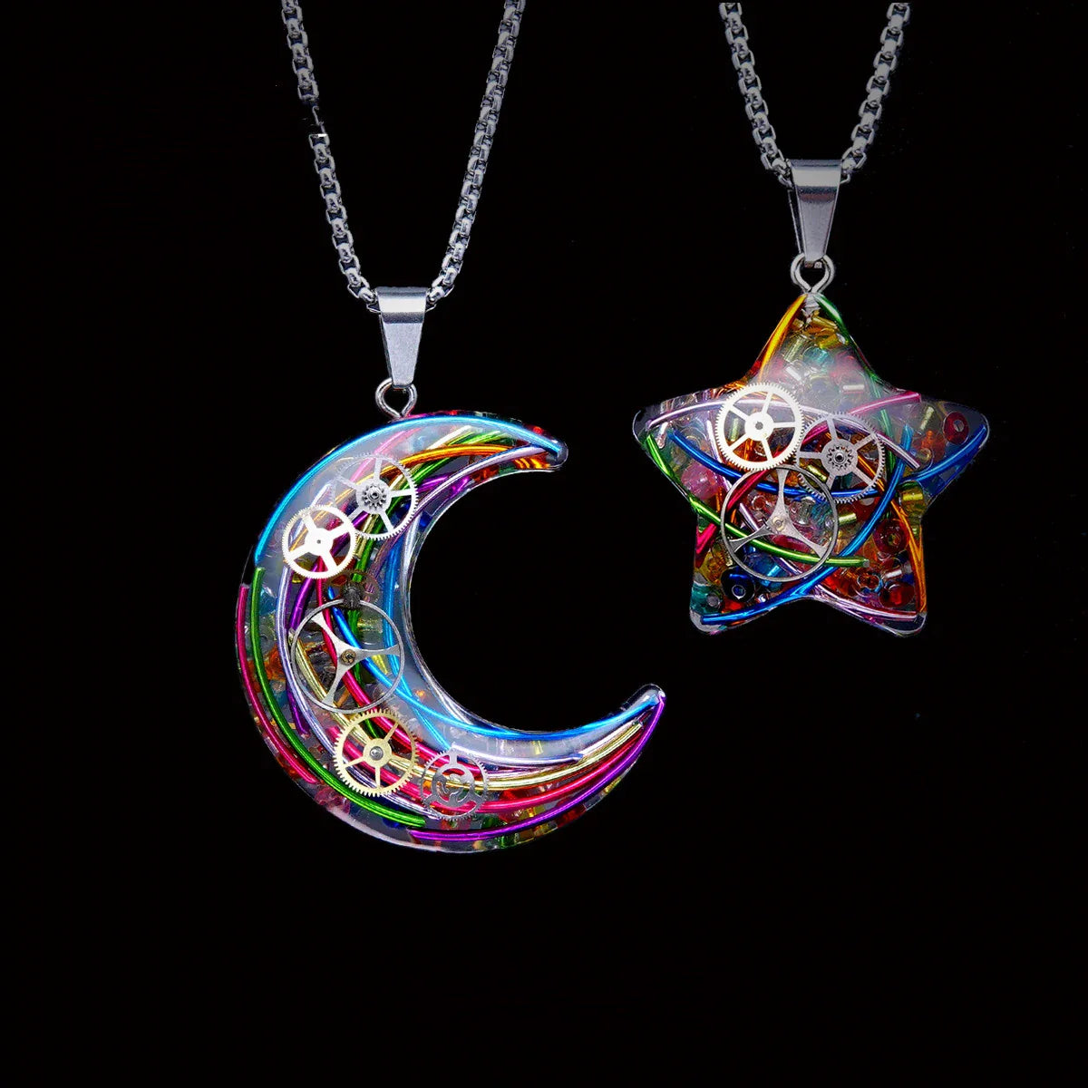 Celestial Allure: Stylish Star and Moon Necklace made of premium titanium steel with a captivating design of stars, moons, and celestial motifs