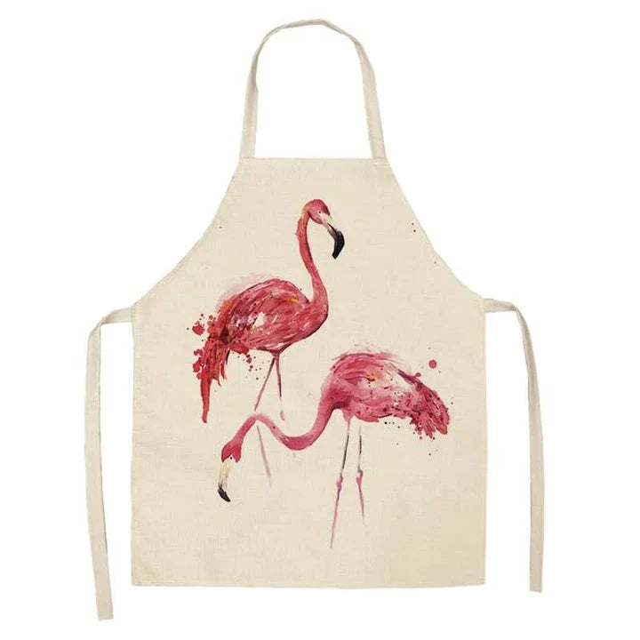 Flamingo Print Apron with Adjustable Neck Strap and Waist Ties, Made of Cotton and Linen Blend