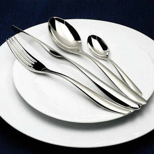 Premium Classic 24-Piece Tableware Set in Stainless Steel with Elegant Design and Exceptional Durability