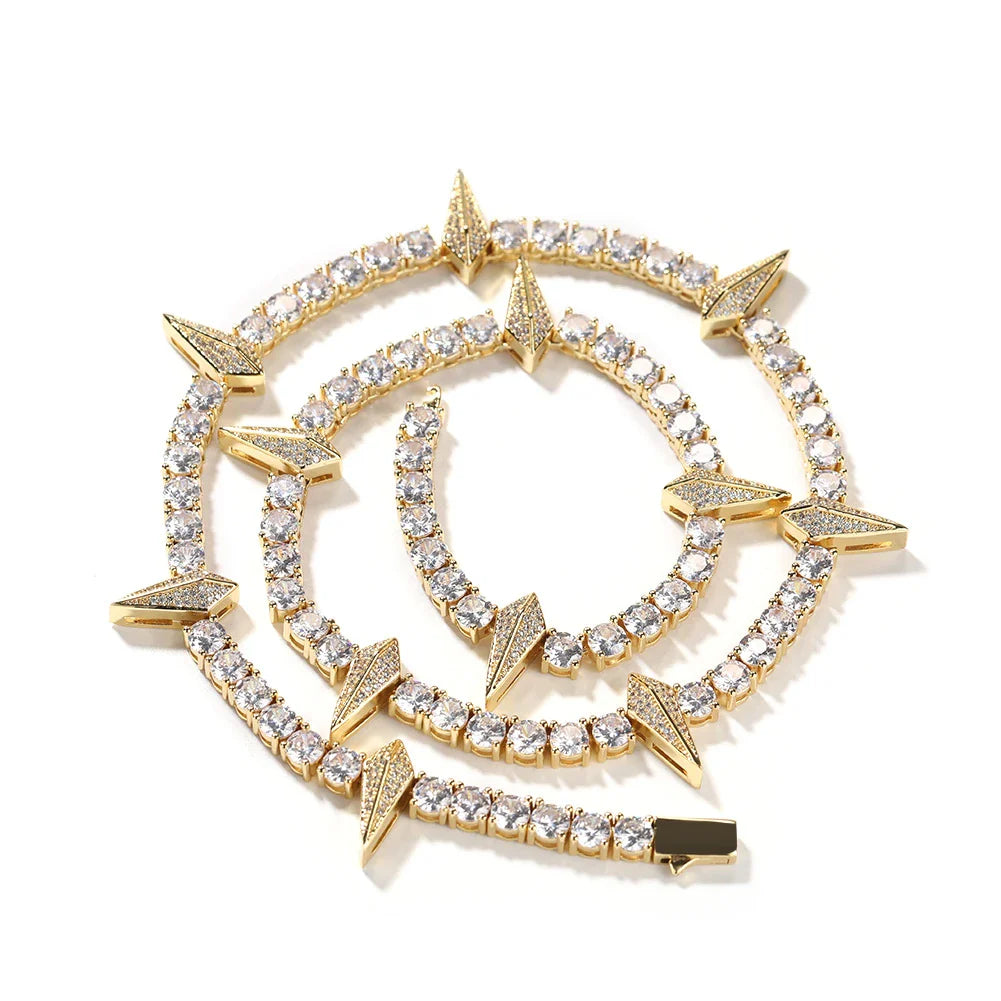 Premium men's copper necklace with zircon stones in a geometric design, available in various lengths and colours