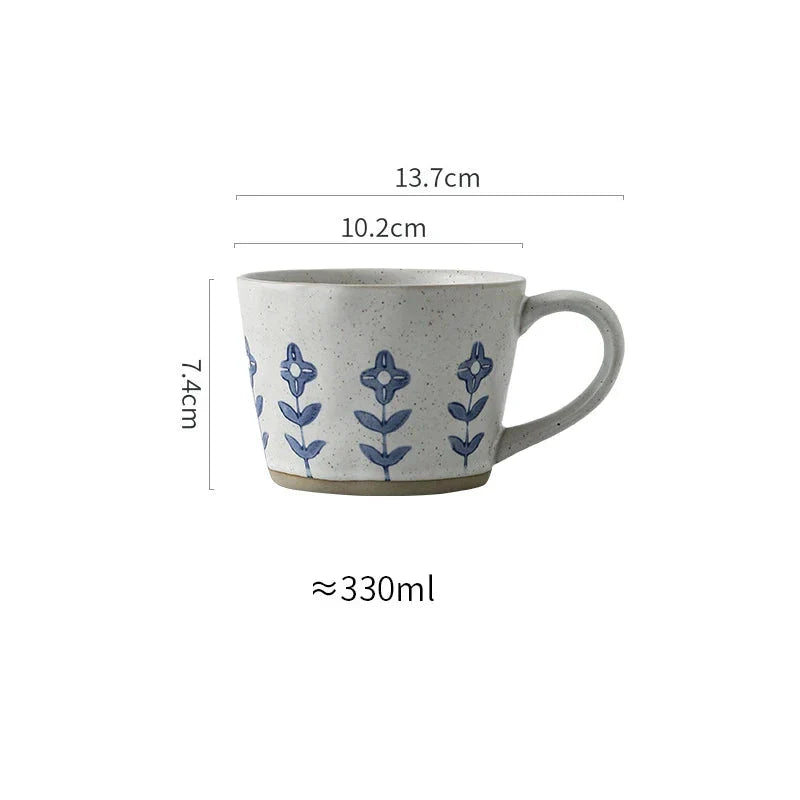Elegant hand-painted Japanese-inspired ceramic coffee mug with intricate floral design