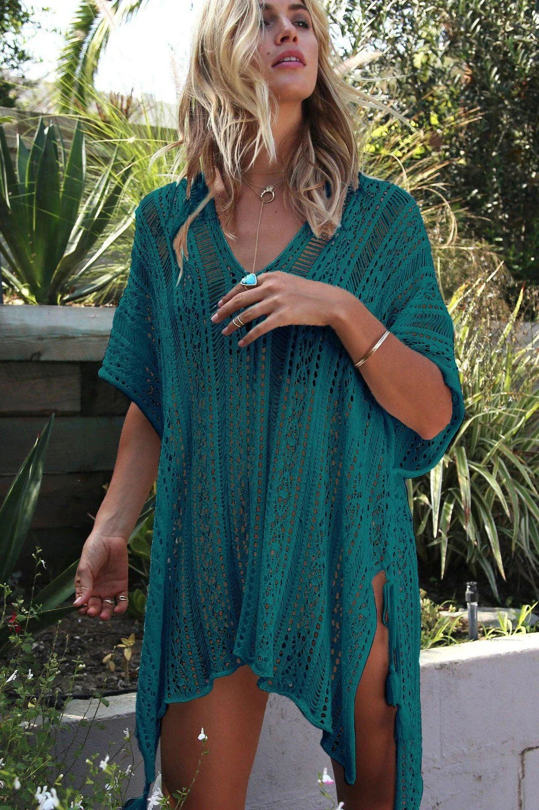 Premium knitted bikini blouse with unique hollow thread design, soft and breathable fabric, and flattering loose silhouette for effortless British summer style