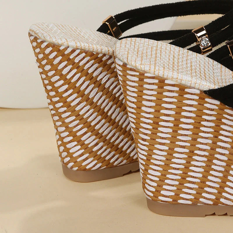 Elegant summer platform wedge sandals with a sleek peep toe design and adjustable ankle strap for a customised fit