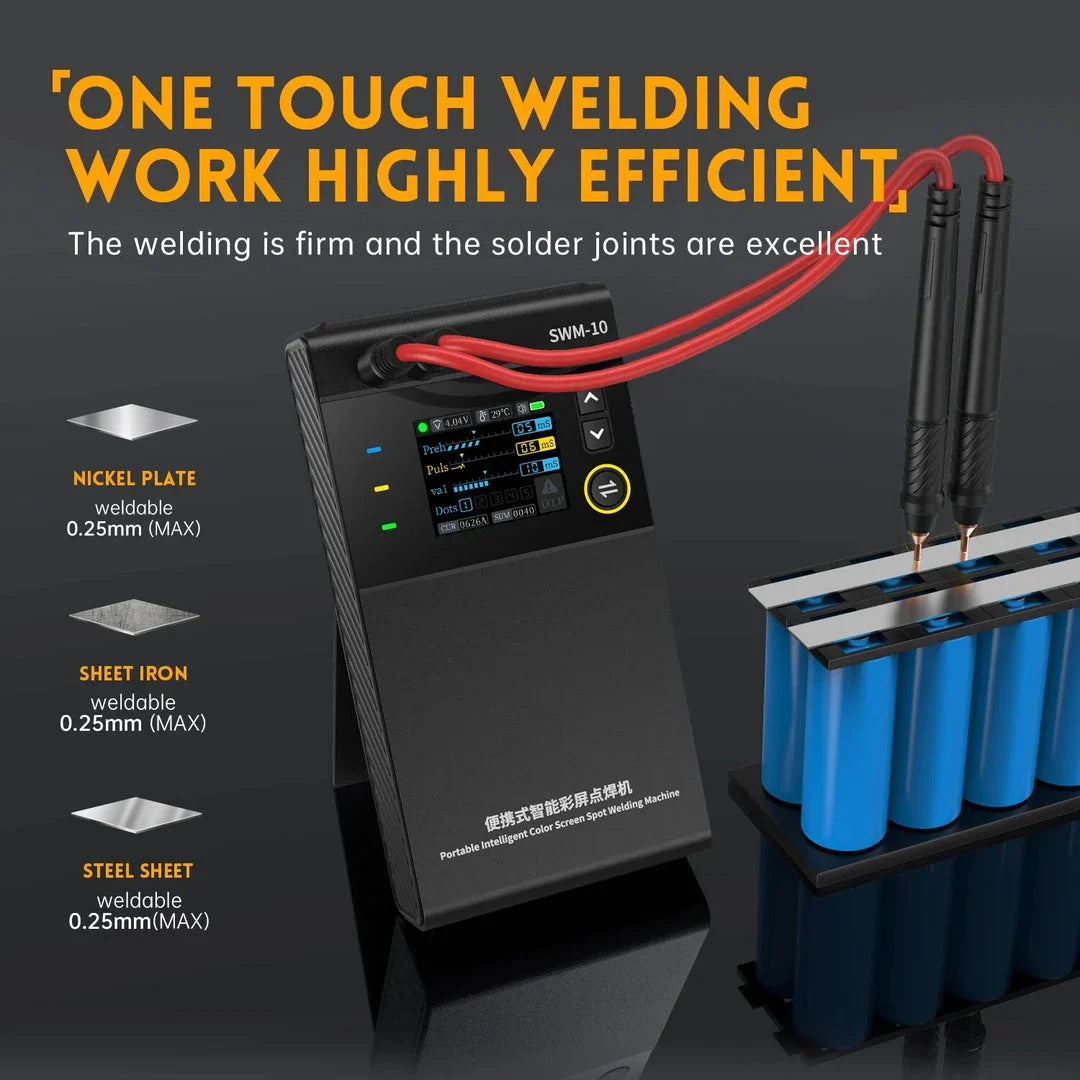 SWM-10 Portable Battery Spot Welder with high-definition LCD screen and intelligent temperature control