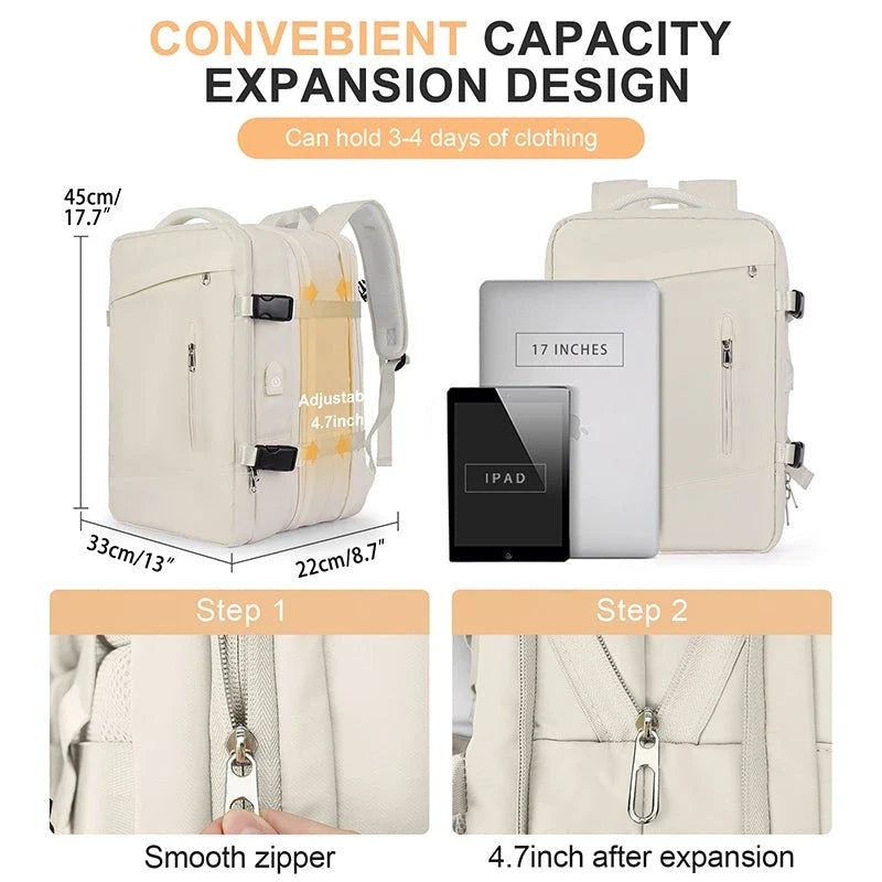 Premium Expandable Travel Backpack with Laptop Sleeve, Water-Resistant Nylon, and Adjustable Capacity