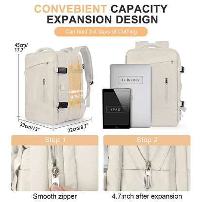 Premium Expandable Travel Backpack with Laptop Sleeve, Water-Resistant Nylon, and Adjustable Capacity