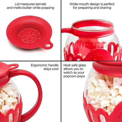 Premium microwave glass popcorn popper with silicone lid for easy steam release and portion control