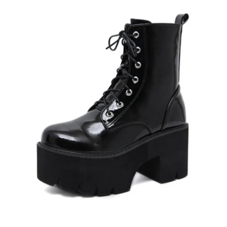 Premium lace-up high heel ankle boots in black, featuring a secure closure, supportive heel, and sleek, sophisticated silhouette.