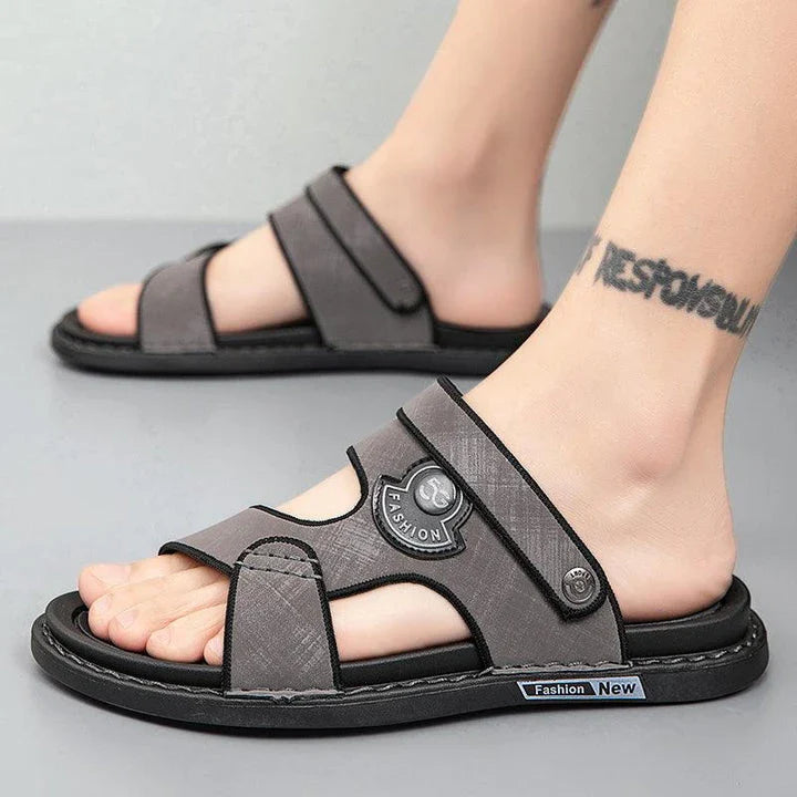 Premium British-made beach sandals with breathable PU upper, non-slip rubber sole, and adjustable buckle closure