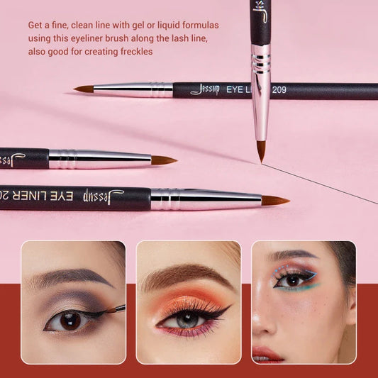 Precision Eyeliner Brush with fine-tipped synthetic fibres and ergonomic wooden handle for flawless liquid and cream eyeliner application